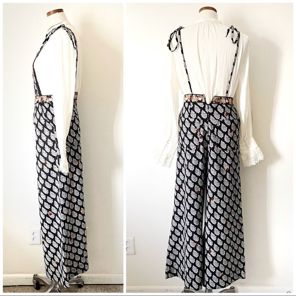 Anthropologie Paisley Print Black Apron Jumpsuit Size 2 NWOT - Picture 7 of 11